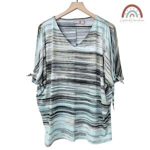 Chico's V-Neck Striped Cold Shoulder Oversized Dolman Sleeve Blouse Top